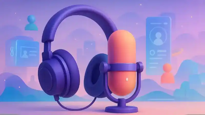 Capa de podcast destaque sobre Metaverso descomplicado, com fone de ouvido e elementos futuristas.